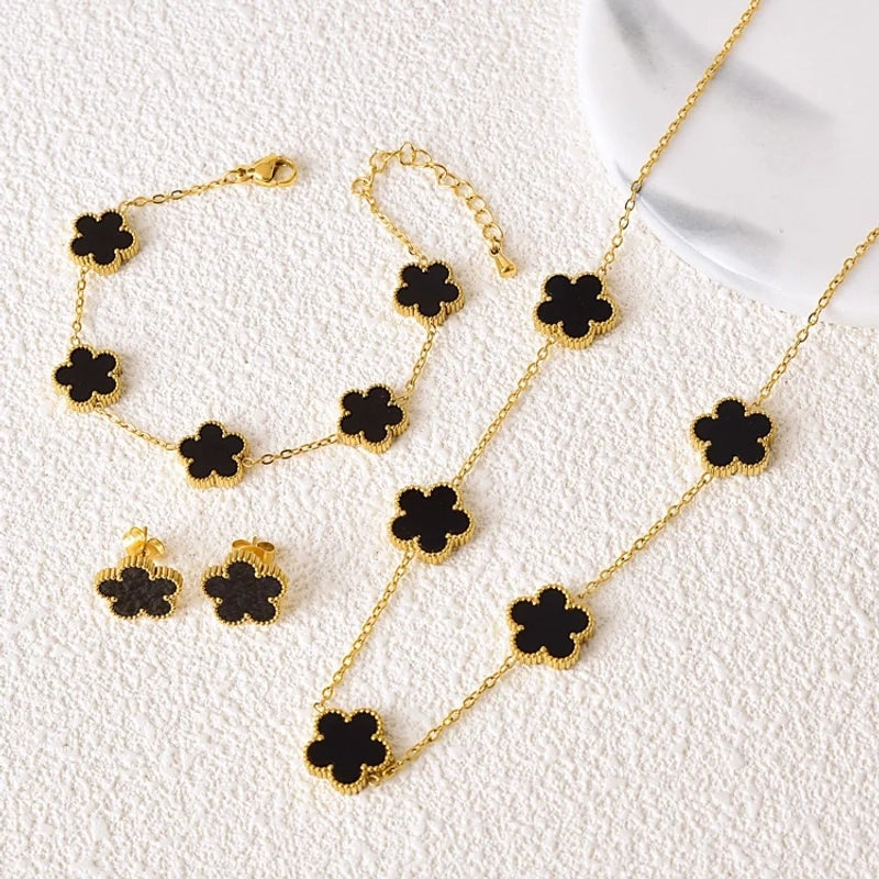 18K Gold Plated Titanium Steel Elegant Flower Jewelry Set