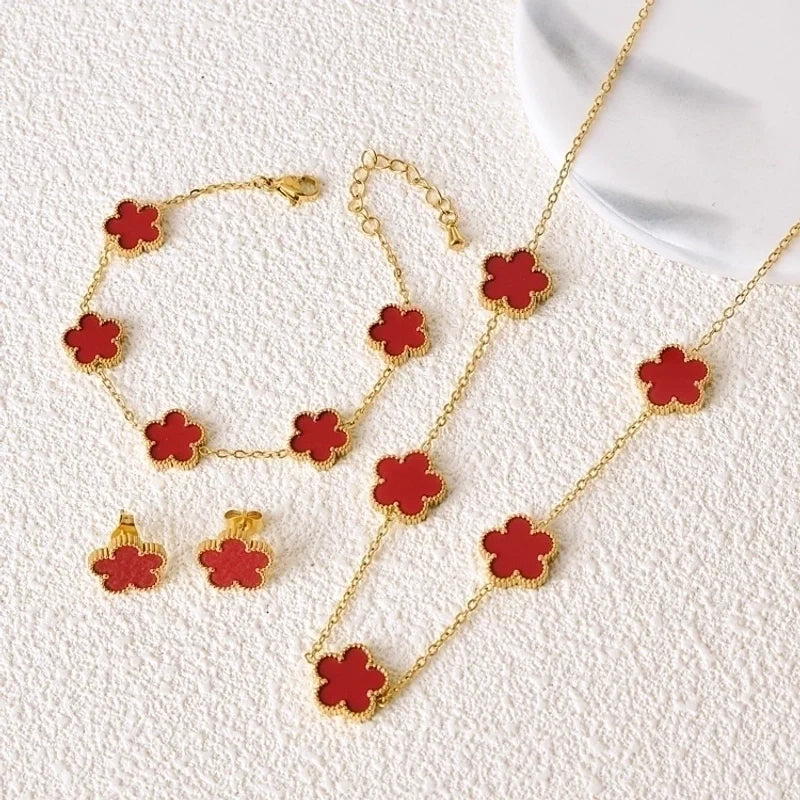 18K Gold Plated Titanium Steel Elegant Flower Jewelry Set
