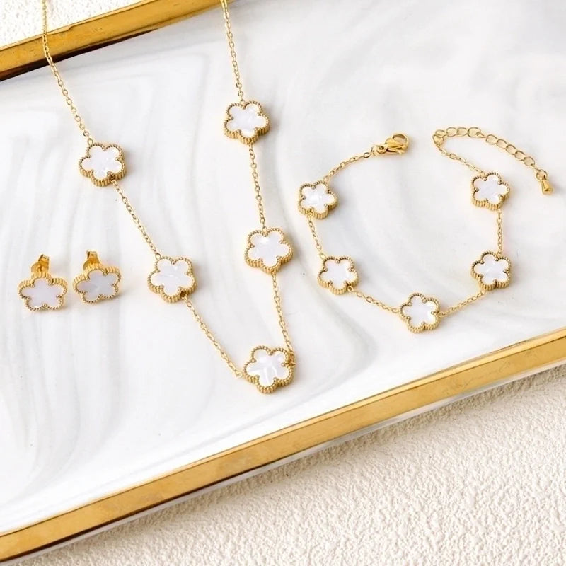 18K Gold Plated Titanium Steel Elegant Flower Jewelry Set
