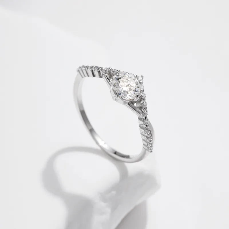 .5ct Moissanite 925 Sterling Silver Round Brilliant Rings, Rhodium Plated, GRA Certified