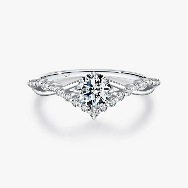.5ct Moissanite 925 Sterling Silver Round Brilliant Rings, Rhodium Plated, GRA Certified