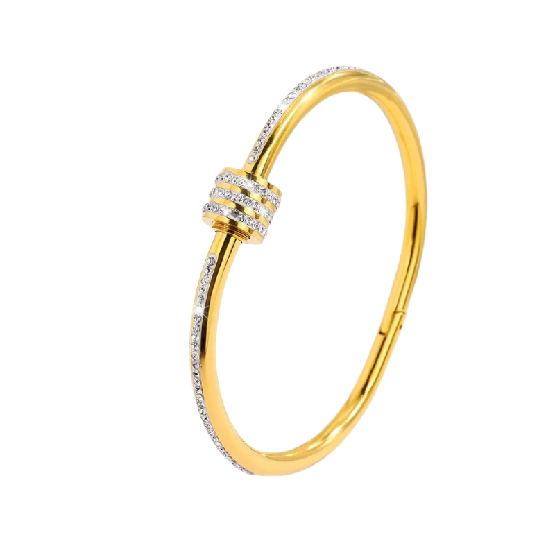 304 Stainless Steel Zircon Inlay Classic Geometric Bangle – Elegant & Durable