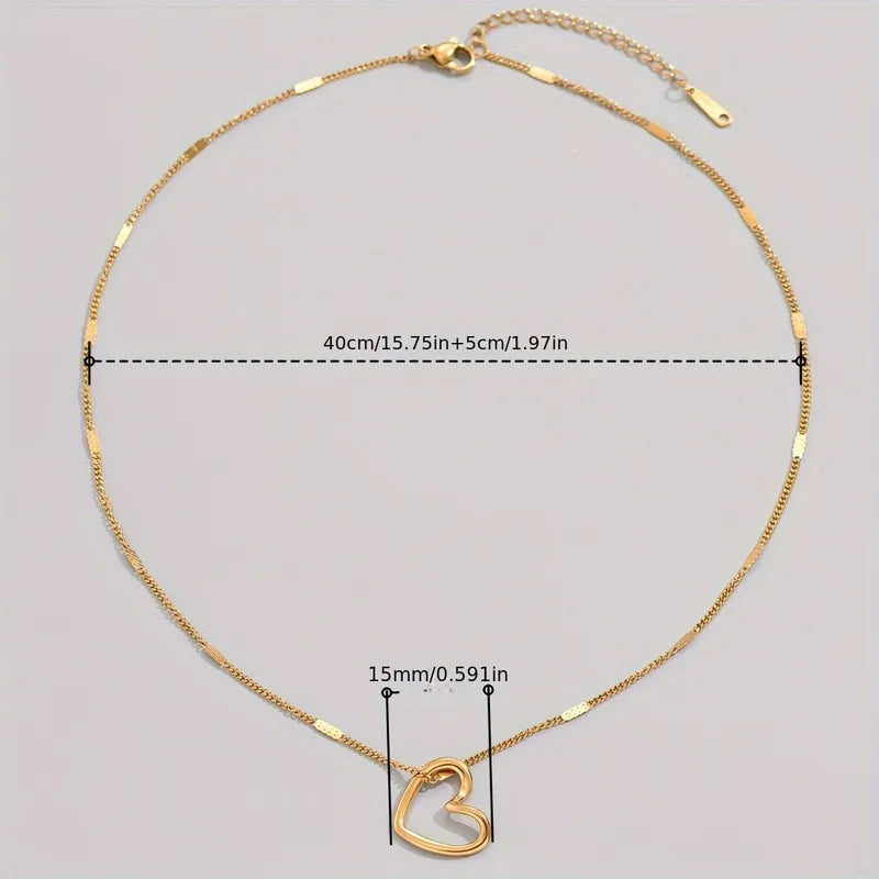 Heart Shape Pendant Necklace - 18K Gold Plated 316 Stainless Steel - Cuban Chain