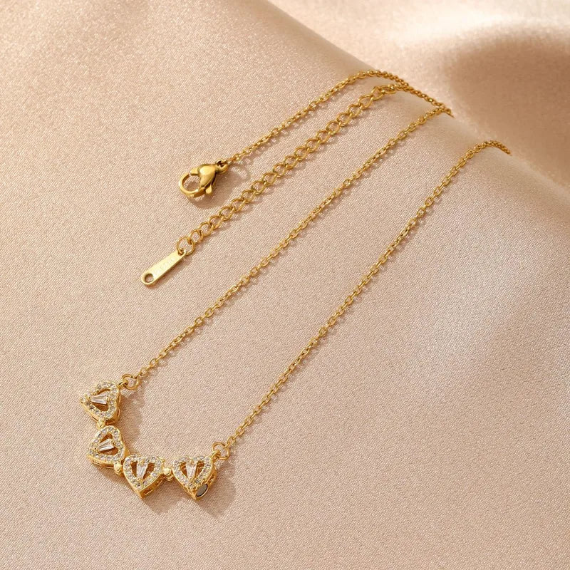 Four Hearts Reversible Shaped Pendant Necklace - 18K Gold Plated 316 Stainless Steel