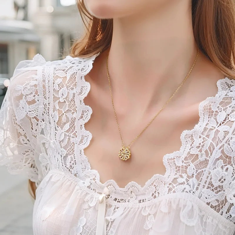 Four Hearts Reversible Shaped Pendant Necklace - 18K Gold Plated 316 Stainless Steel