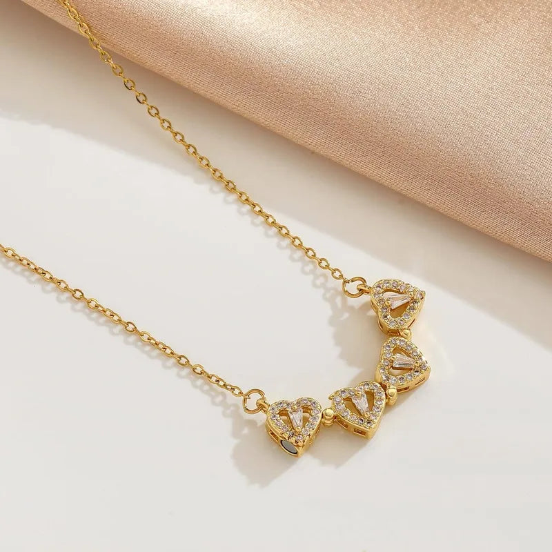 Four Hearts Reversible Shaped Pendant Necklace - 18K Gold Plated 316 Stainless Steel