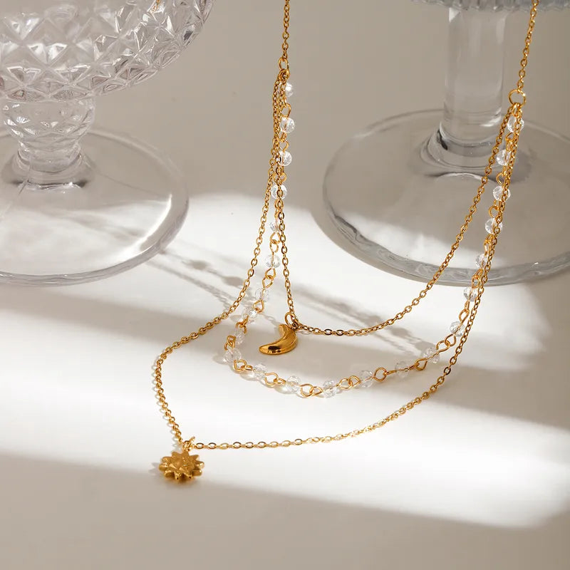 Triple Layer Star Moon Pendant Necklace - 18K Gold Plated 316 Stainless Steel