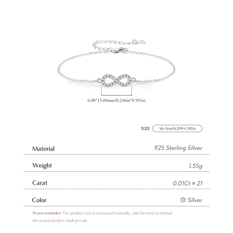 .21CT Moissanite Infinity Bracelets - 925 Sterling Silver ; Rhodium Plated, GRA Certified