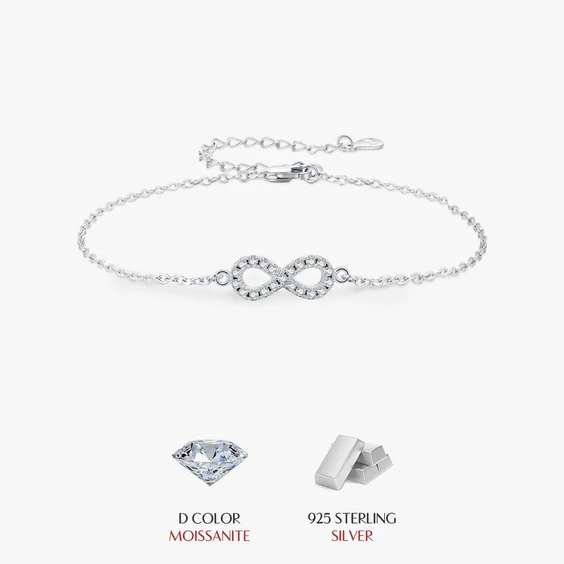 .21CT Moissanite Infinity Bracelets - 925 Sterling Silver ; Rhodium Plated, GRA Certified