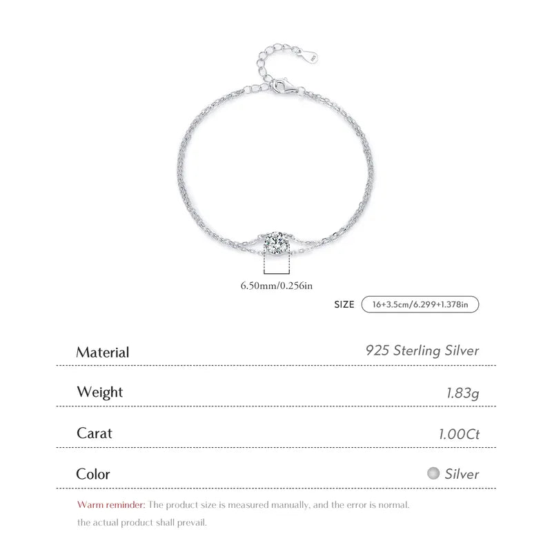 0.8Ct Moissanite 925 Sterling Silver Round Cut Bracelets ;Rhodium Plated, GRA Certified