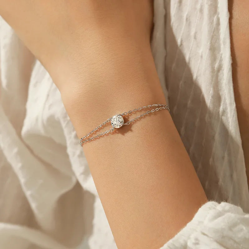 0.8Ct Moissanite 925 Sterling Silver Round Cut Bracelets ;Rhodium Plated, GRA Certified