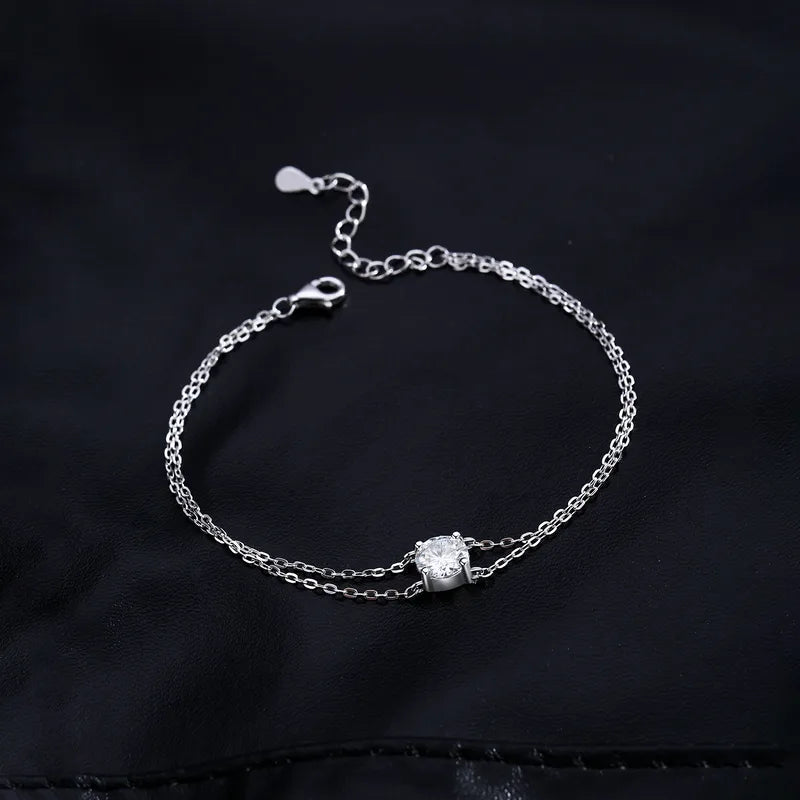 0.8Ct Moissanite 925 Sterling Silver Round Cut Bracelets ;Rhodium Plated, GRA Certified