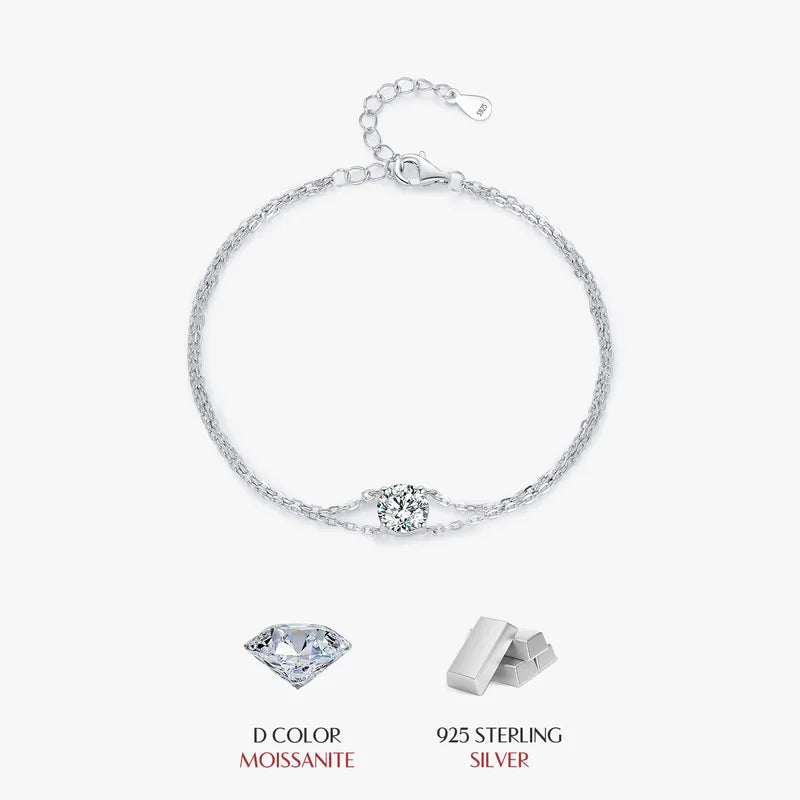 0.8Ct Moissanite 925 Sterling Silver Round Cut Bracelets ;Rhodium Plated, GRA Certified