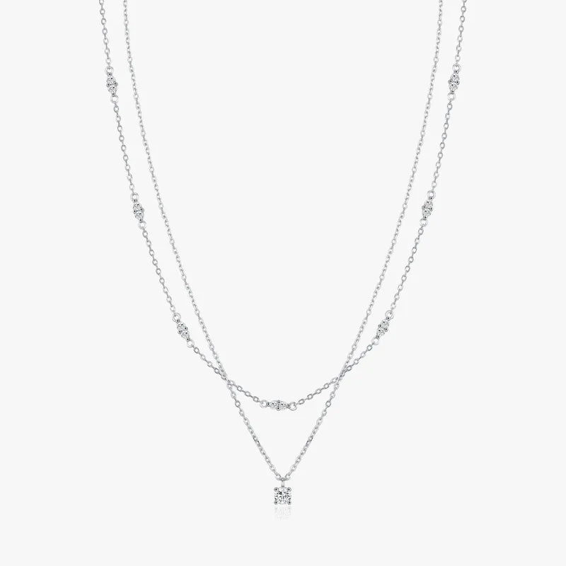 0.3ct Moissanite 925 Sterling Silver Round Cut Necklace ;Rhodium Plated, GRA Certified