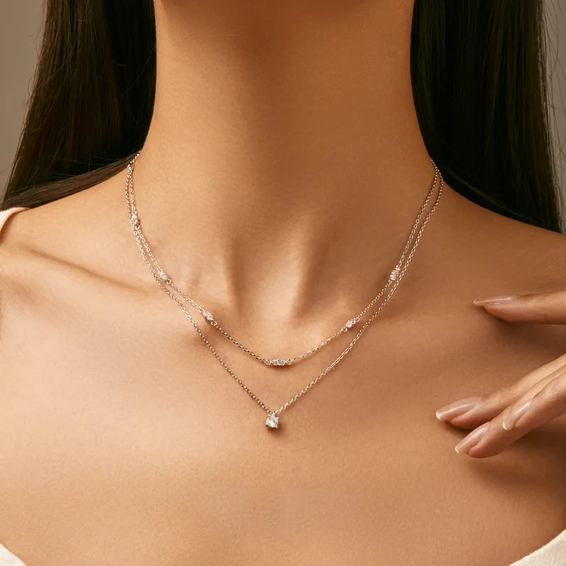 0.3ct Moissanite 925 Sterling Silver Round Cut Necklace ;Rhodium Plated, GRA Certified