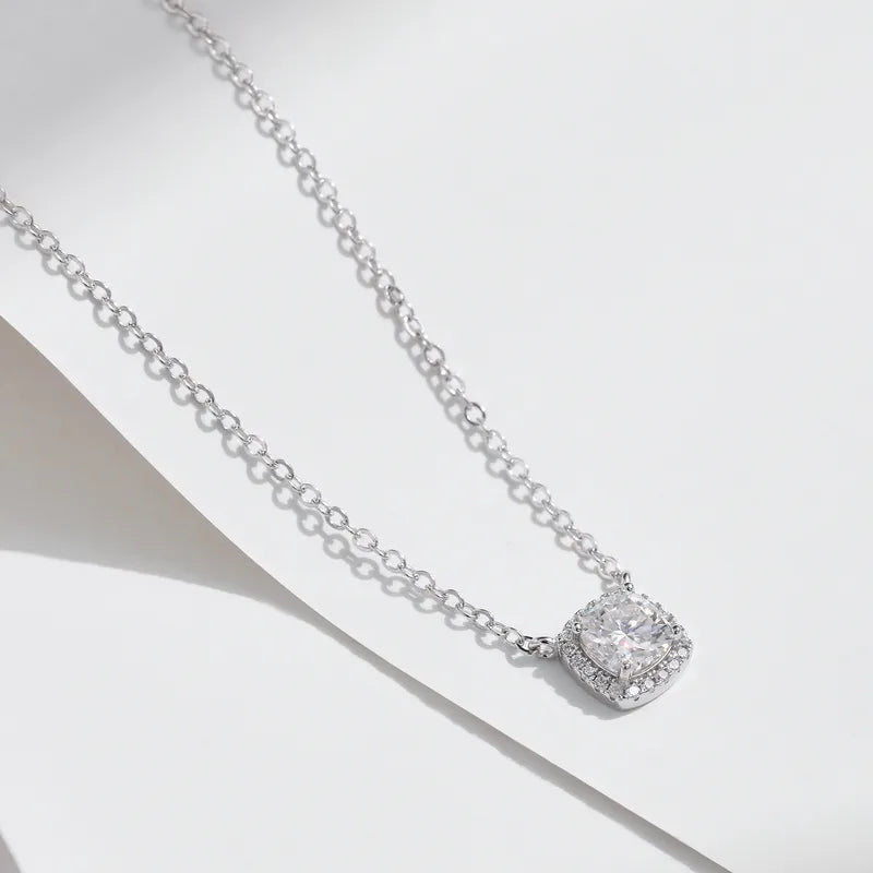 1.0ct Moissanite 925 Sterling Silver Square Pendant Necklace; Rhodium Plated, GRA Certified