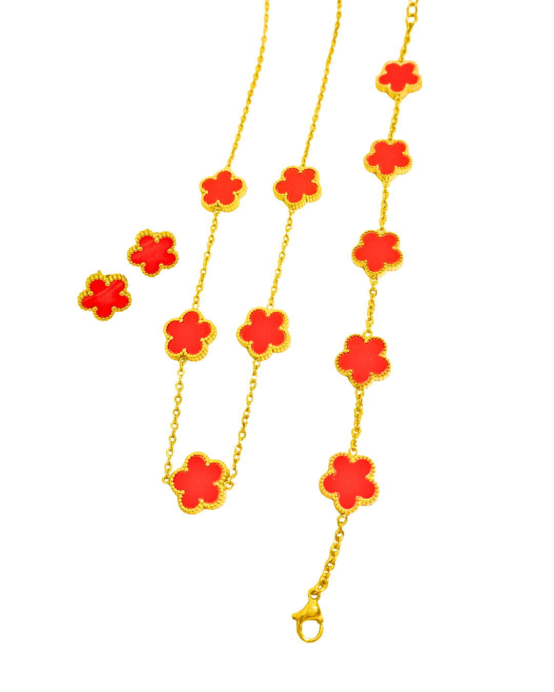 18K Gold Plated Titanium Steel Elegant Flower Jewelry Set