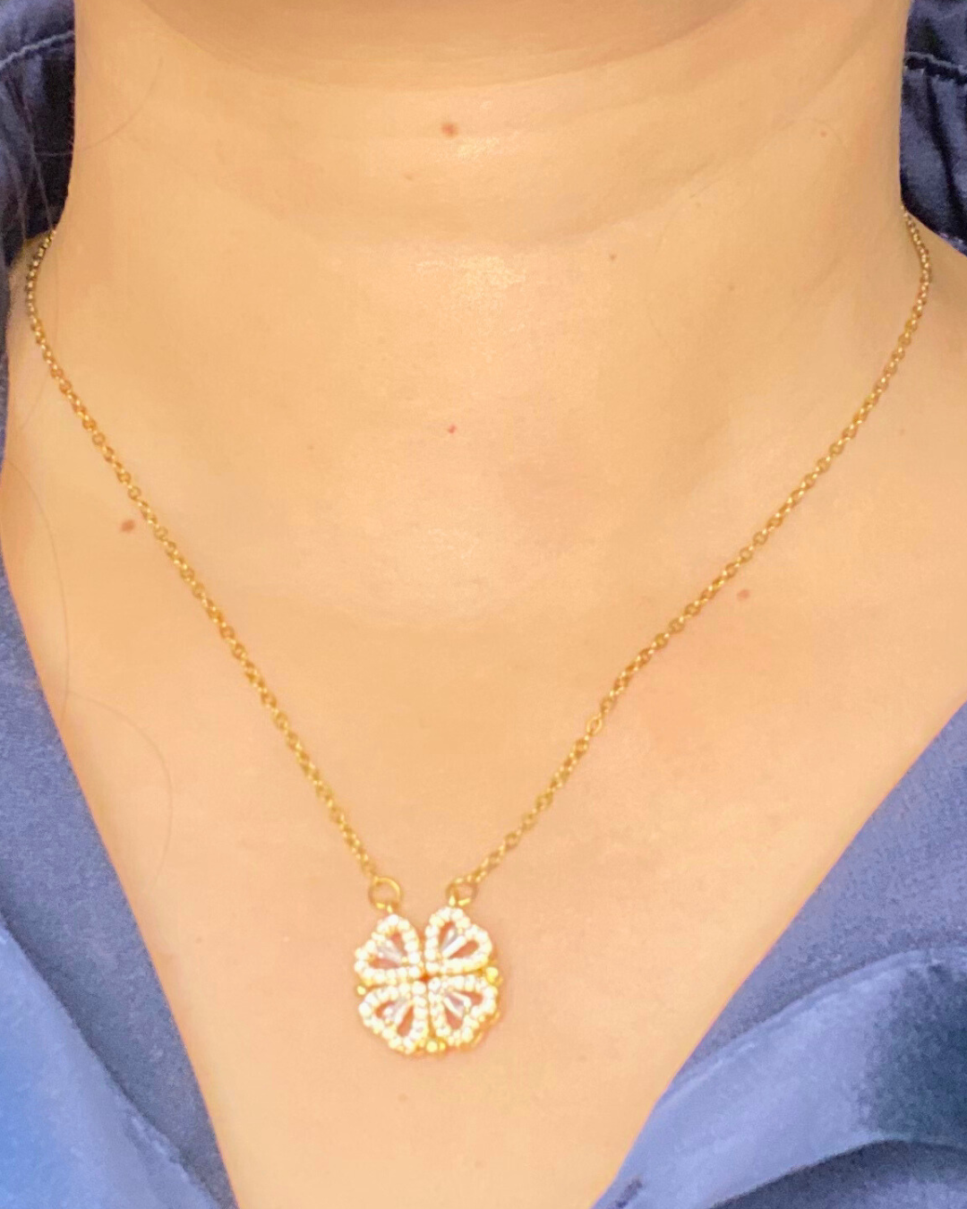 Four Hearts Reversible Shaped Pendant Necklace - 18K Gold Plated 316 Stainless Steel