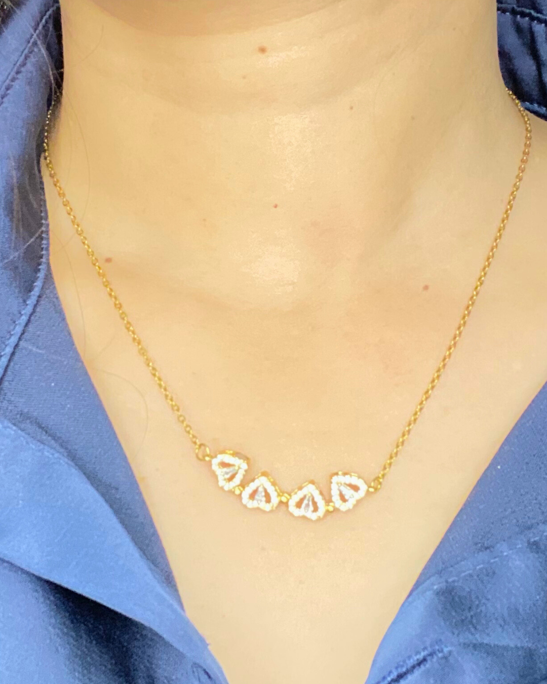 Four Hearts Reversible Shaped Pendant Necklace - 18K Gold Plated 316 Stainless Steel