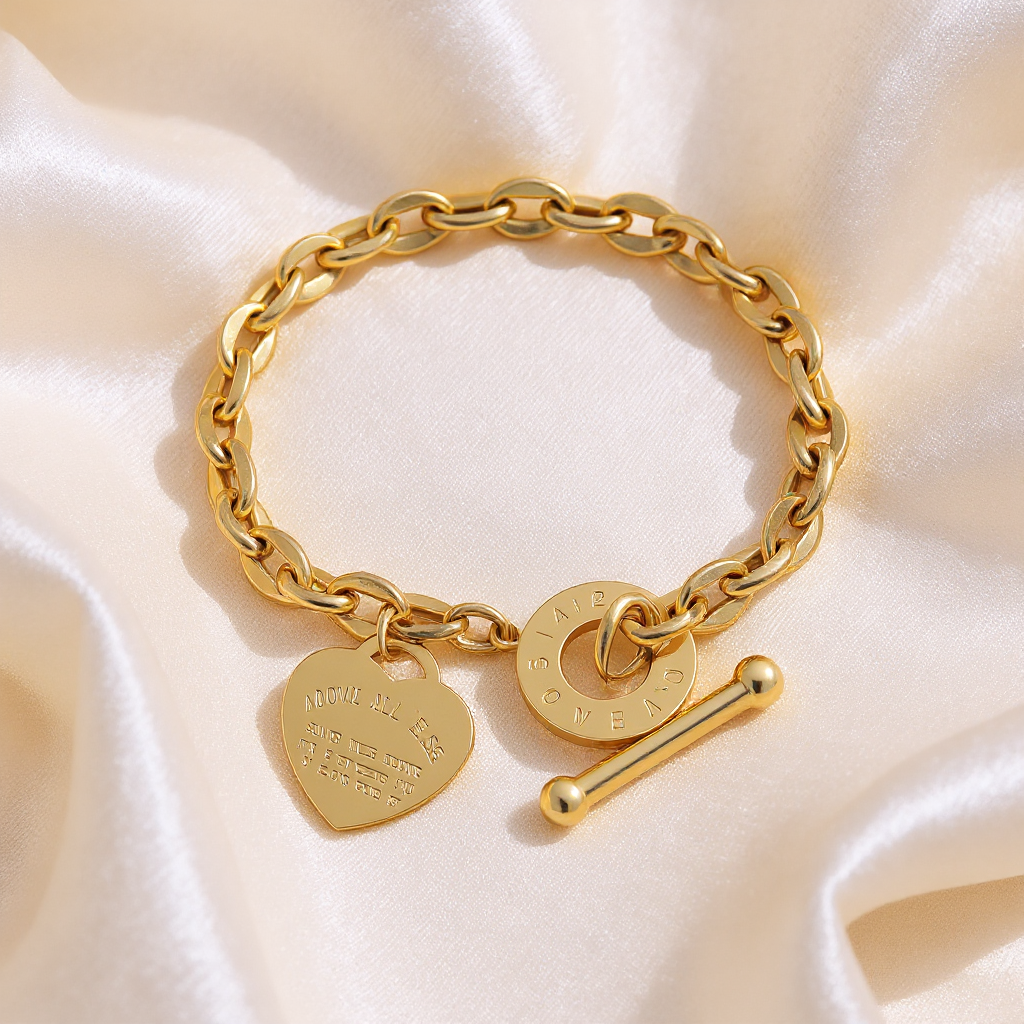 Chunky Heart Toggle Gucci Chain Bracelet in 18K Gold Plated Titanium Steel
