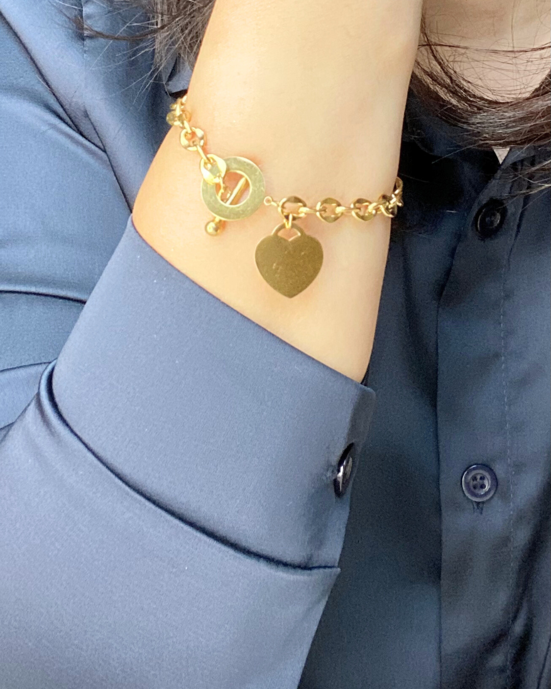 Chunky Heart Toggle Gucci Chain Bracelet in 18K Gold Plated Titanium Steel
