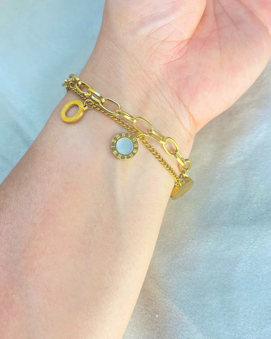 Bulgari-Inspired Pearl Inlay Charm Paperclip Chain Bracelet - 18K Gold Plated Titanium Steel