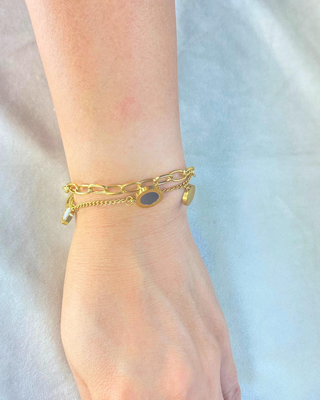 Bulgari-Inspired Pearl Inlay Charm Paperclip Chain Bracelet - 18K Gold Plated Titanium Steel