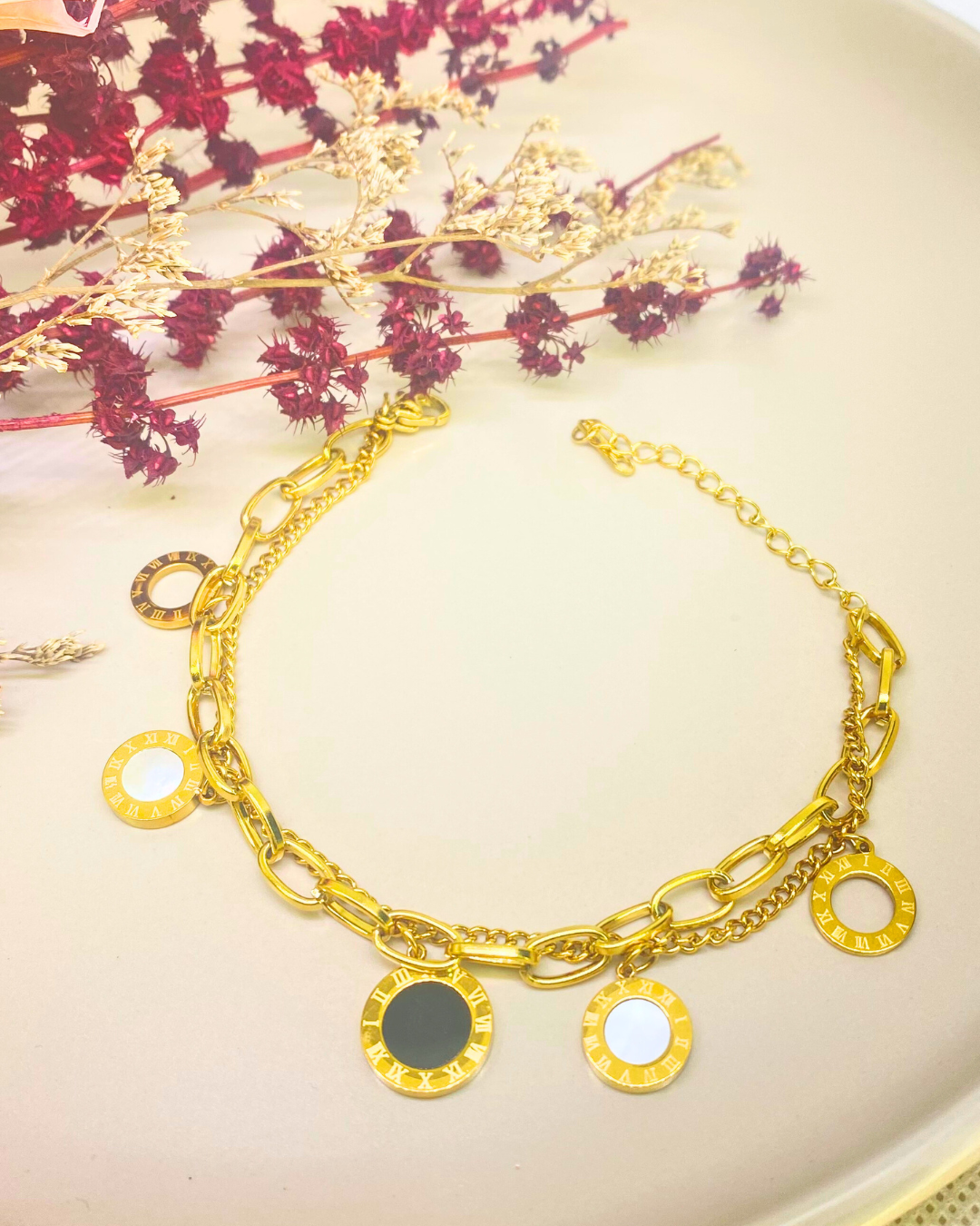 Bulgari-Inspired Pearl Inlay Charm Paperclip Chain Bracelet - 18K Gold Plated Titanium Steel
