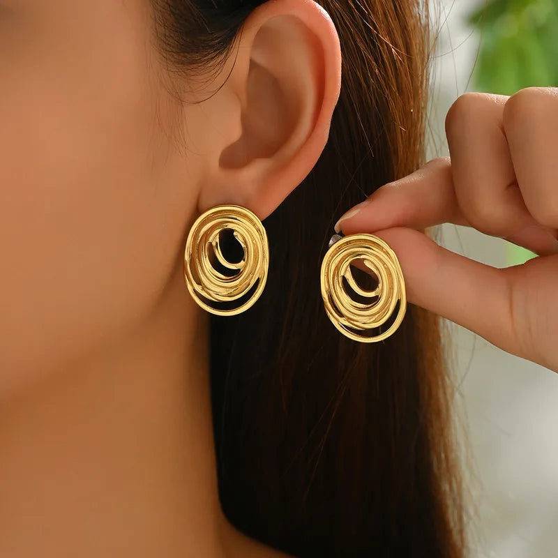 Chunky Spiral Stud Earrings - 18K Gold Plated 316L Stainless Steel