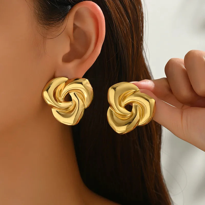 Chic Triple Twisted Gold Stud Earrings - 18K Gold Plated 316L Stainless Steel