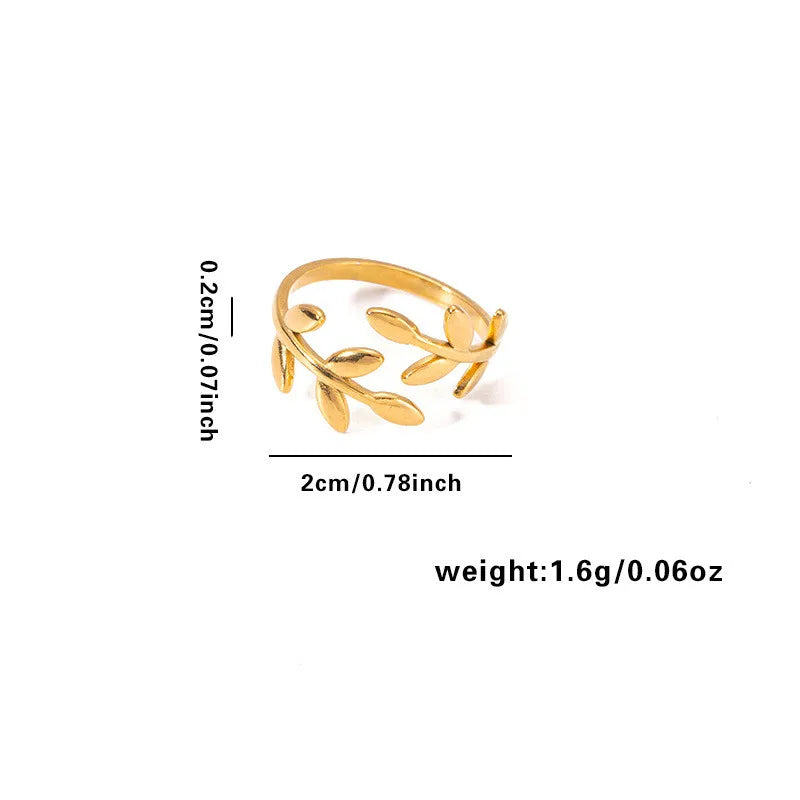 Minimalist Olive Leaf Adjustable Ring - 18K Gold Plated 316L Stainless Steel