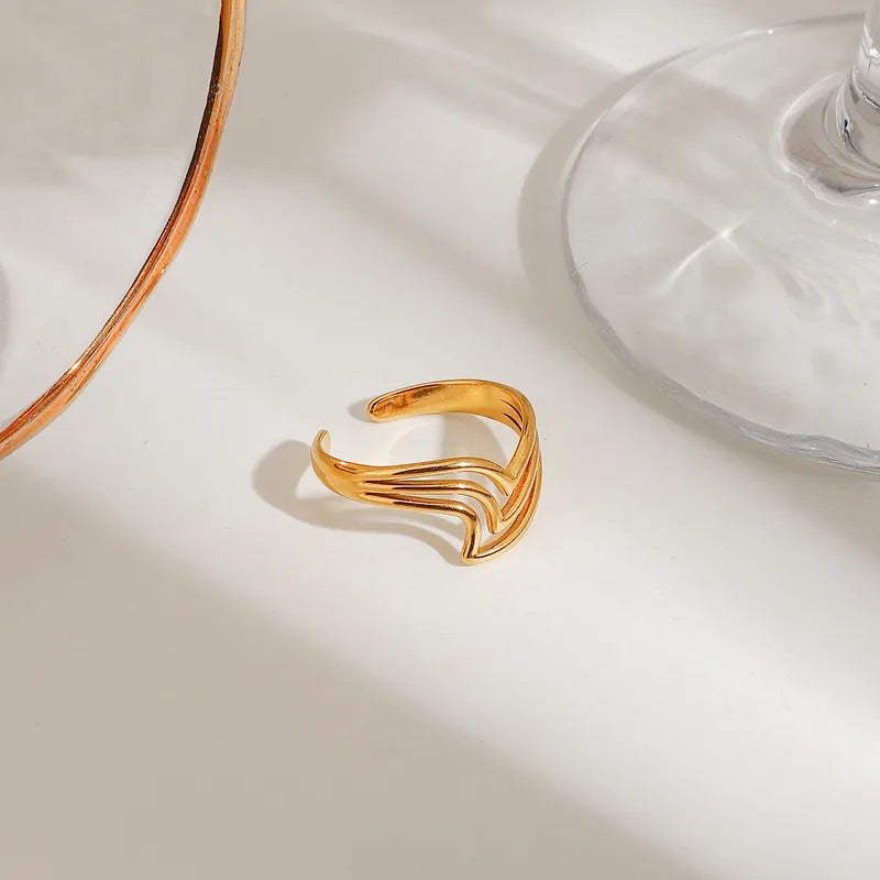 Chunky Three Layer Slanted V Adjustable Ring - 18K Gold Plated 316L Stainless Steel