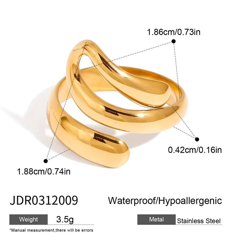 Chunky Spiral Adjustable Ring - 18K Gold Plated 316L Stainless Steel