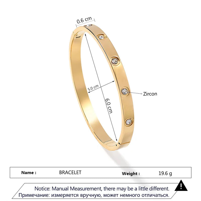 "Casual Geometric Zircon Bangle – 18K Gold Plated 304 Stainless Steel, Minimalist Streetwear Jewelry"