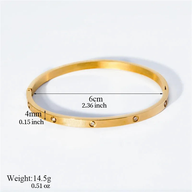 "Casual Geometric Zircon Bangle – 18K Gold Plated 304 Stainless Steel, Minimalist Streetwear Jewelry"