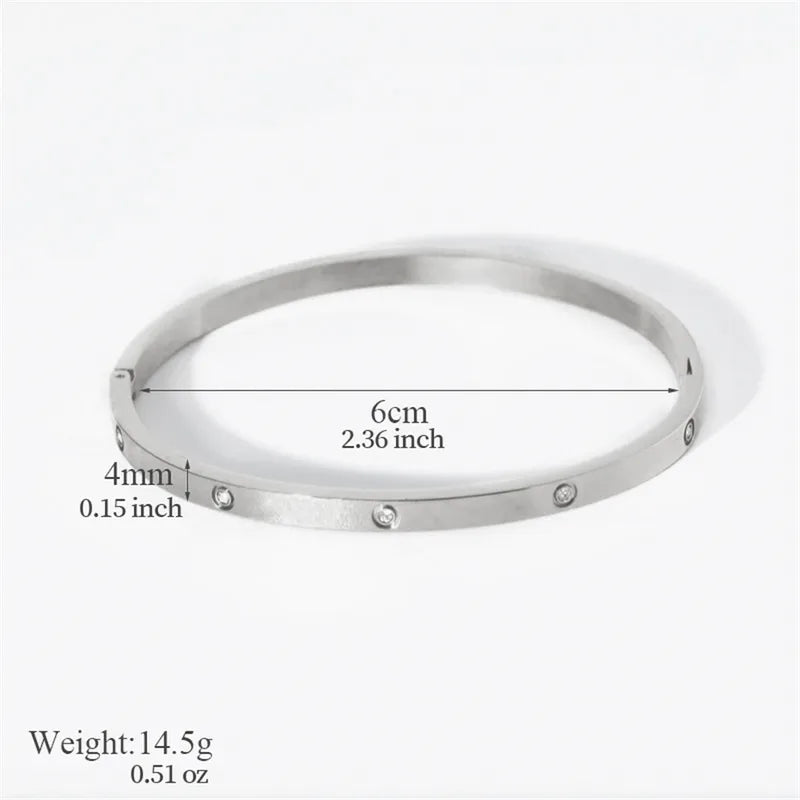 "Casual Geometric Zircon Bangle – 18K Gold Plated 304 Stainless Steel, Minimalist Streetwear Jewelry"