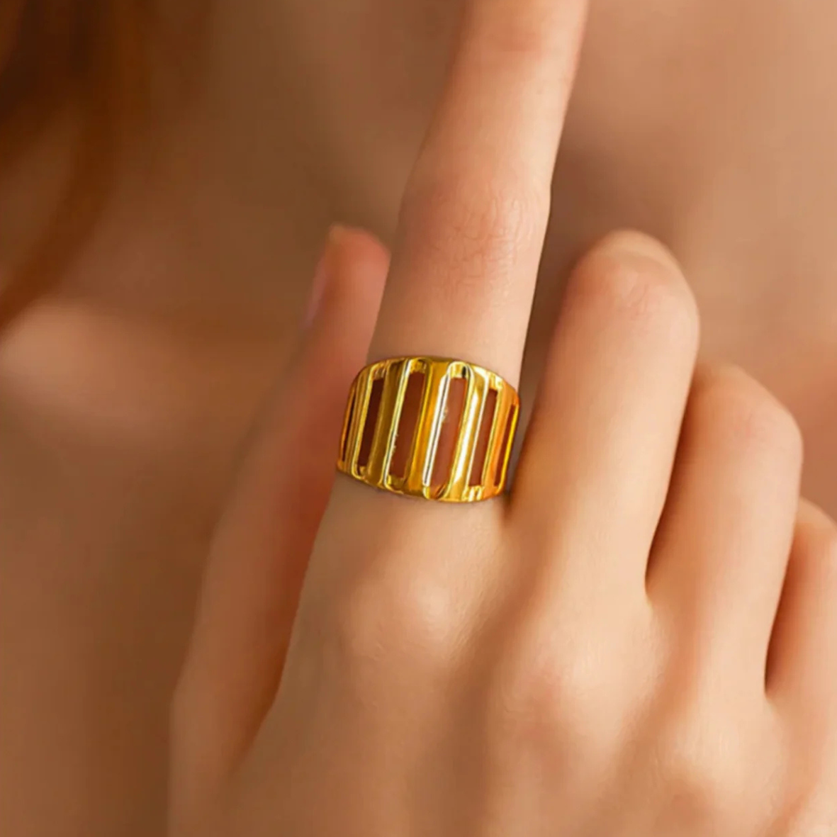 French Chic Matte Grooved Dome Adjustable Ring β 18K Gold Plated 316L Stainless Steel