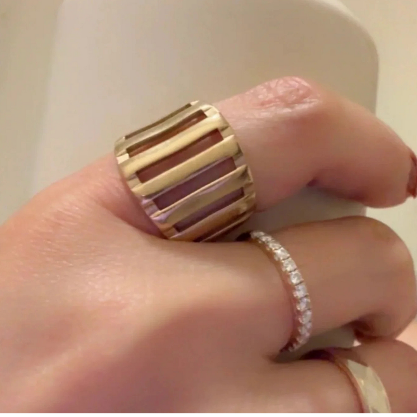 French Chic Matte Grooved Dome Adjustable Ring β 18K Gold Plated 316L Stainless Steel