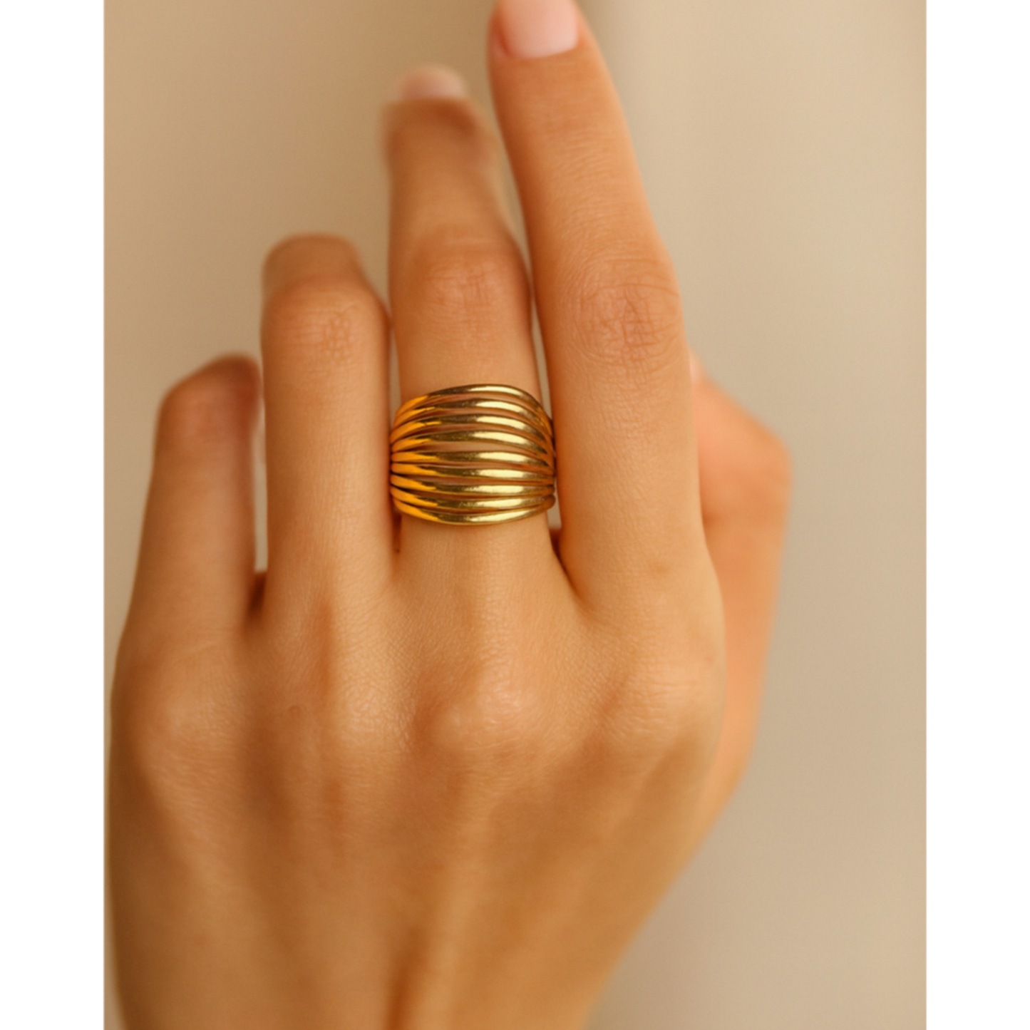 French Chic Matte Monogram Adjustable Ring β 18K Gold Plated 316L Stainless Steel