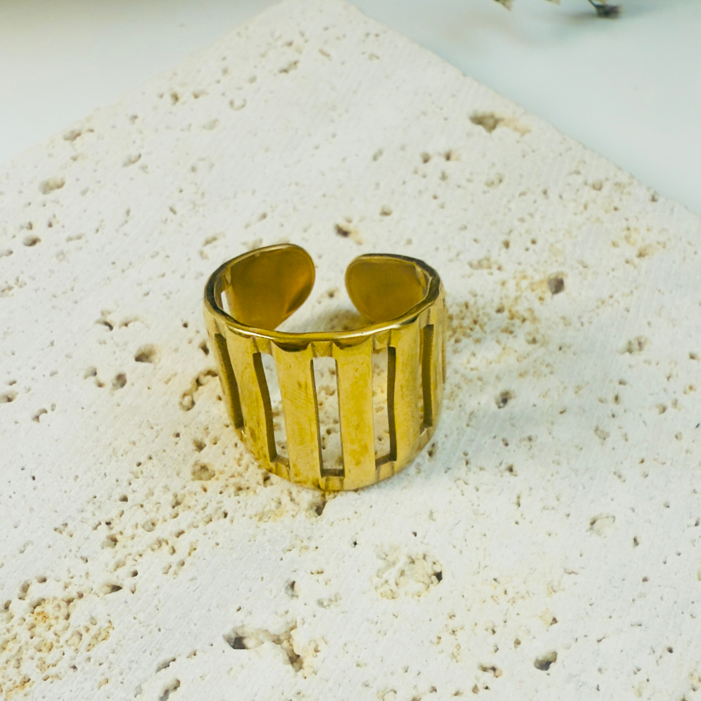 French Chic Matte Grooved Dome Adjustable Ring β 18K Gold Plated 316L Stainless Steel