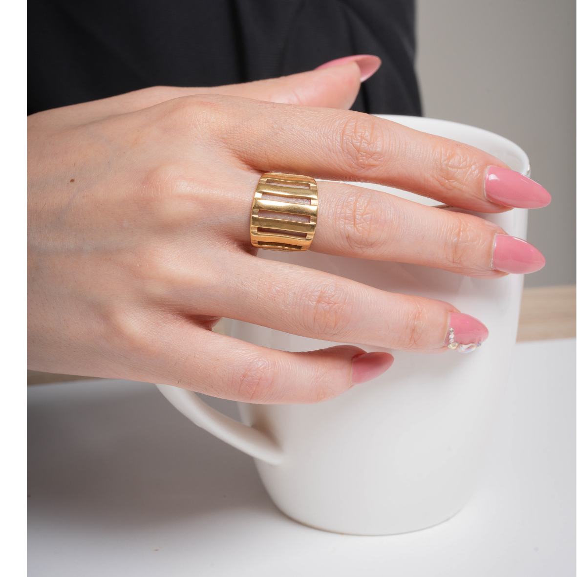 French Chic Matte Grooved Dome Adjustable Ring β 18K Gold Plated 316L Stainless Steel