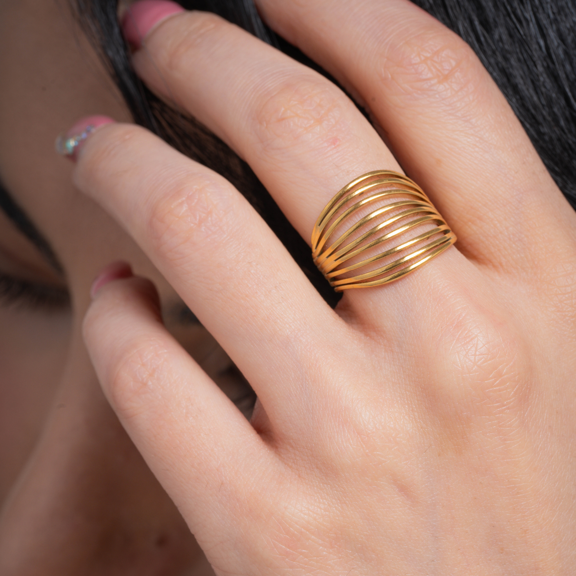 French Chic Matte Monogram Adjustable Ring β 18K Gold Plated 316L Stainless Steel