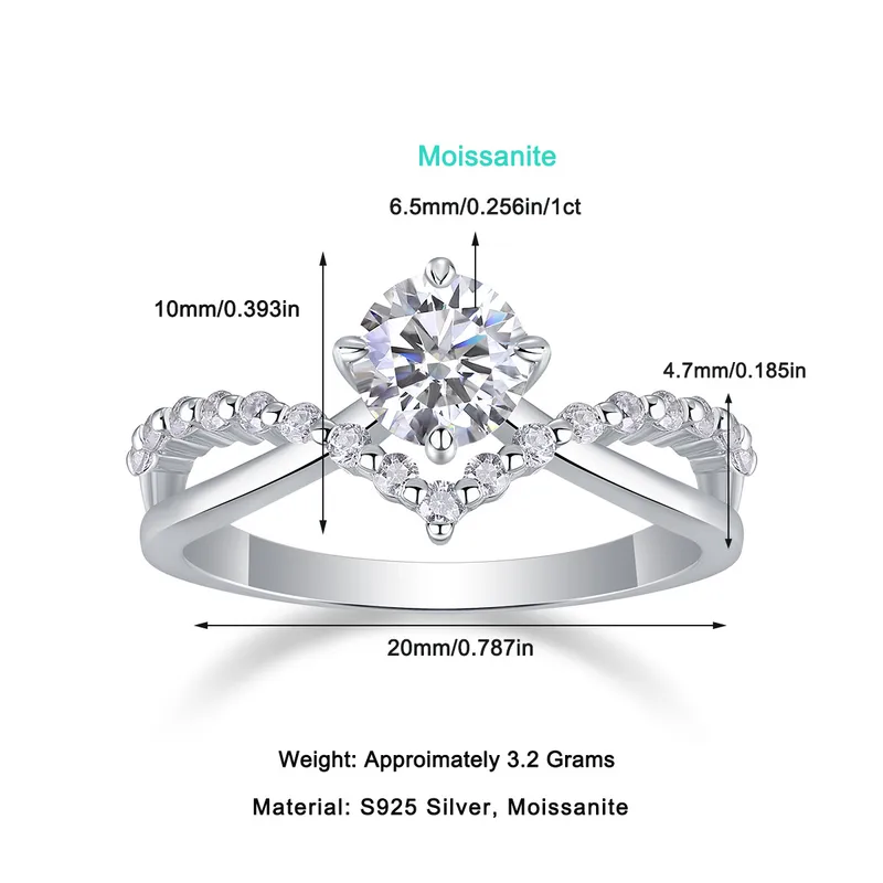 1.48CT Moissanite Geometric Rings- 925 Sterling Silver, GRA Certified