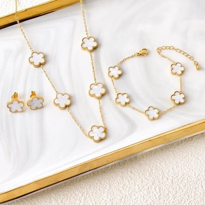 18K Gold Plated Titanium Steel Elegant Flower Jewelry Set