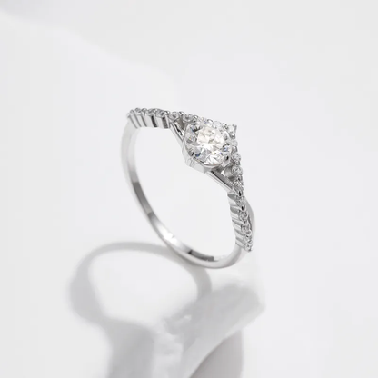 .5ct Moissanite 925 Sterling Silver  Round Brilliant Rings, Rhodium Plated, GRA Certified