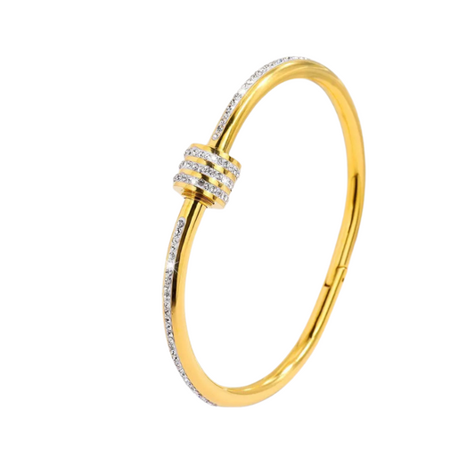 304 Stainless Steel Zircon Inlay Classic Geometric Bangle – Elegant & Durable