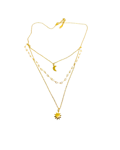Triple Layer Star Moon Pendant Necklace - 18K Gold Plated 316 Stainless Steel
