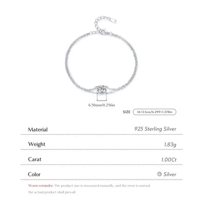 0.8Ct Moissanite 925 Sterling Silver Round Cut Bracelets ;Rhodium Plated, GRA Certified