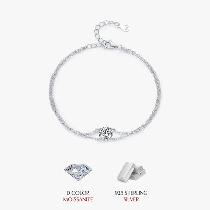 0.8Ct Moissanite 925 Sterling Silver Round Cut Bracelets ;Rhodium Plated, GRA Certified