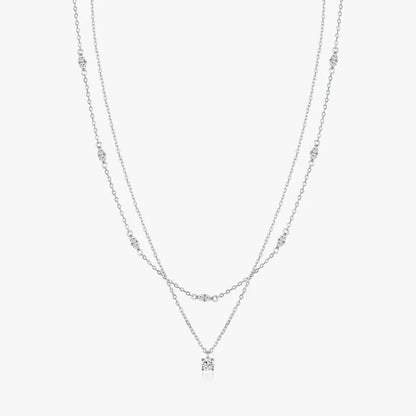 0.3ct Moissanite 925 Sterling Silver Round Cut Necklace ;Rhodium Plated, GRA Certified